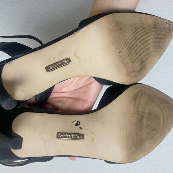 Louise et Cie Black Leather Kota Ankle Strap Pointed Toe Kitten Heel Pumps 11 - Picture 5 of 6